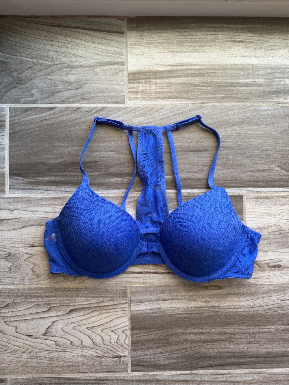 PINK Victoria's Secret Royal Blue Lace Racerback Push-Up Bra